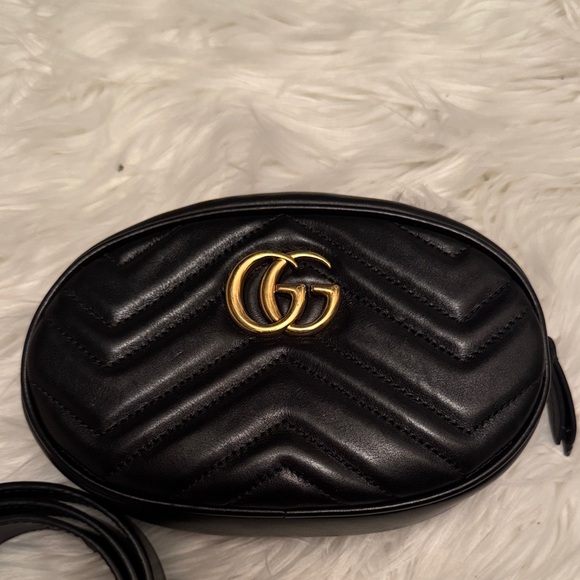 Gucci Handbags - Gucci Black Quilted Leather Belt Bag with Gold Logo